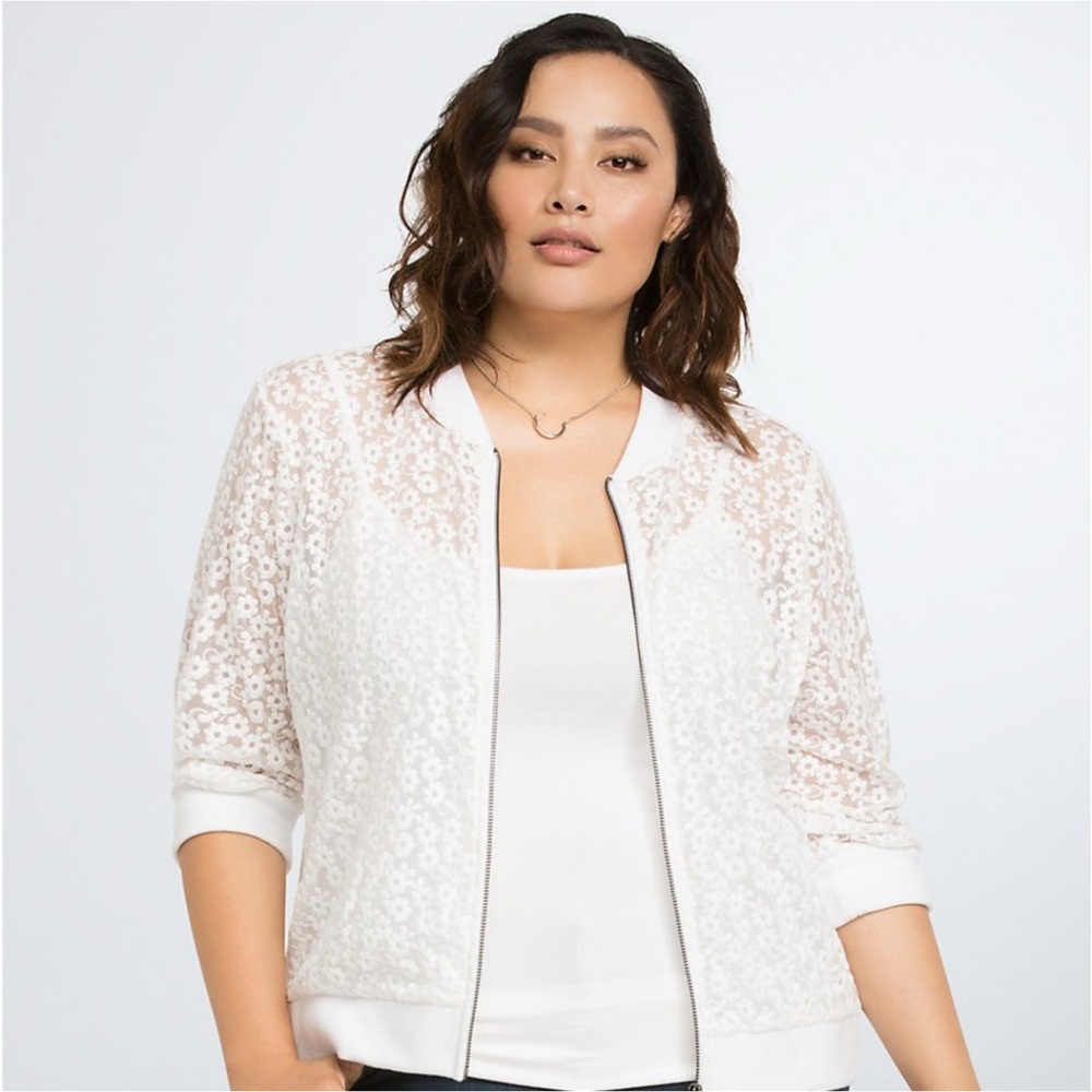 Torrid White Lace Bomber Jacket